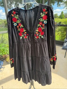 Anthropologie | Dresses | Anthropologie Let Me Be Beaded Wrap Midi Dress  Black Motif S | Poshmark
